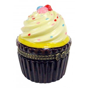 Frosted Cupcake with Sprinkles Porcelain Hinged Trinket Box   